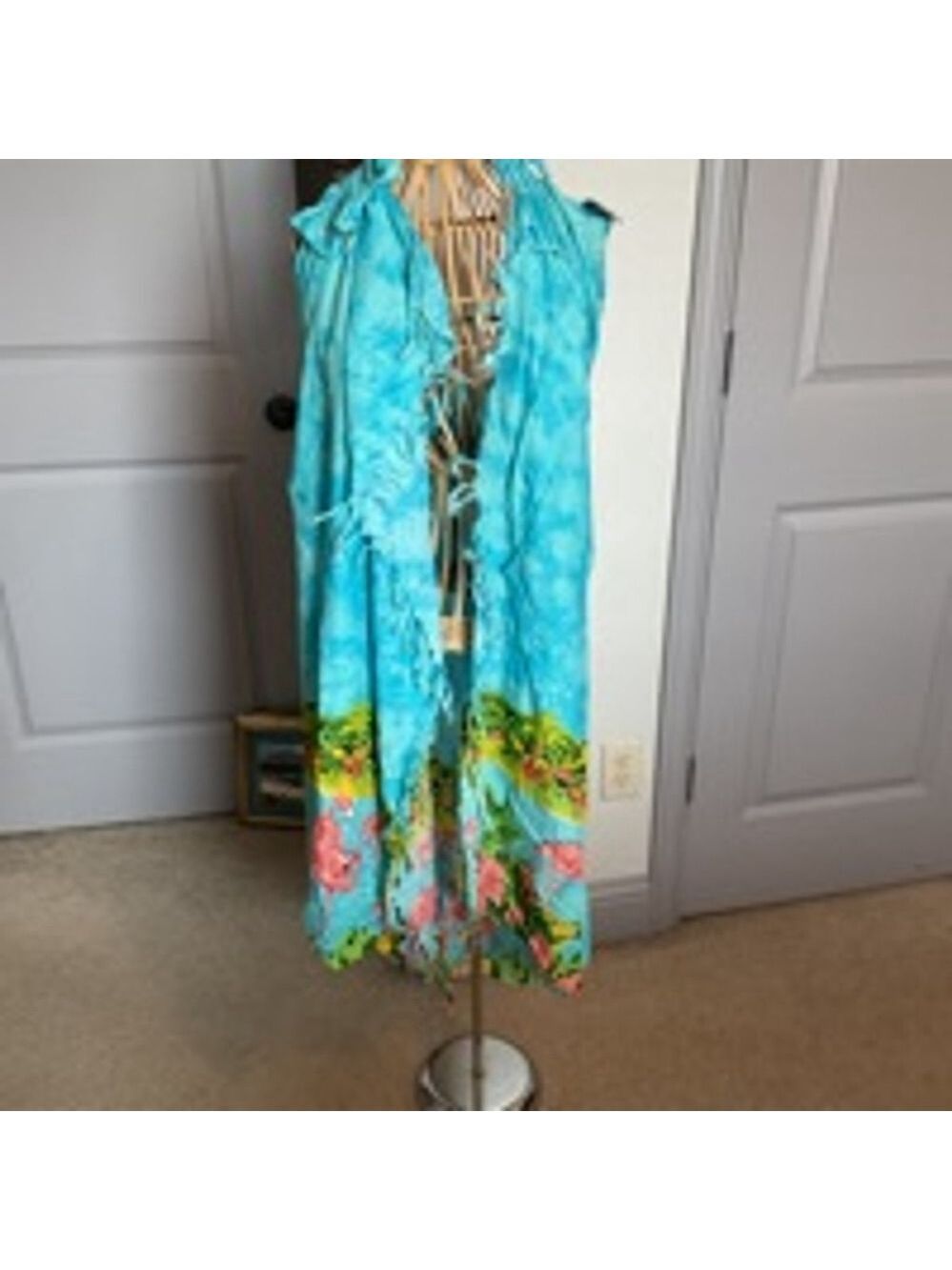 NWTWomen's Cool Paul Brent Cover-Up beach Sarong wra one size Blue-Pink Flamingo